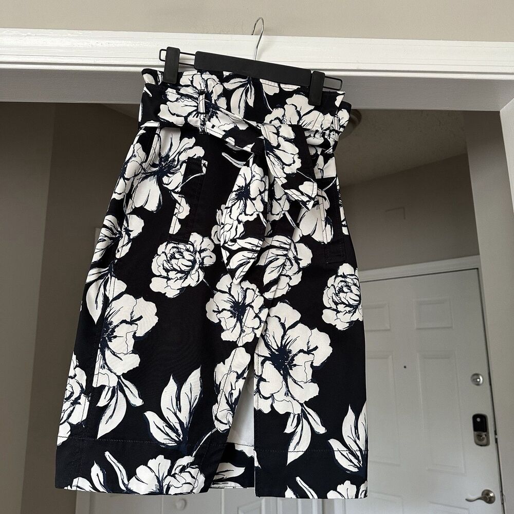 Marissa Webb Ella Printed Ottoman Skirt In Peony Women’s Size 2 Knee Length Navy